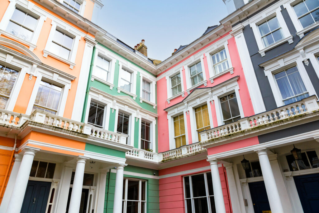 Notting Hill London colourful houses and residential street