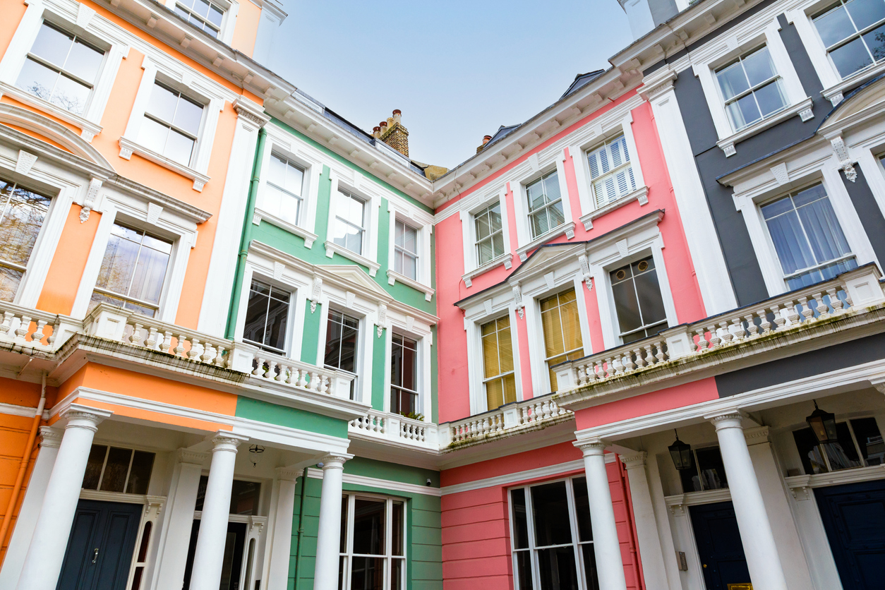 Notting Hill London colourful houses and residential street